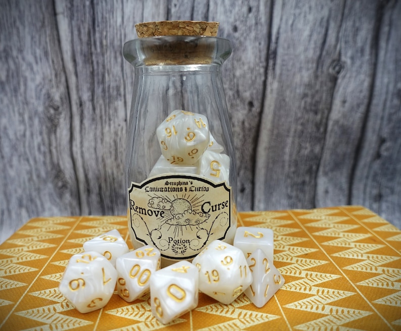 Remove Curse Dnd Potion Bottle Dice Set White and Gold Etsy UK