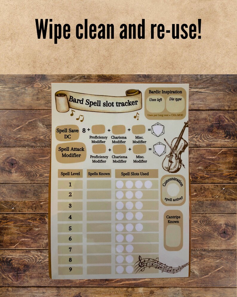 Bard Spell Slot Tracker I Dnd 5e Tracker I Spell and Ability Tracker I ...