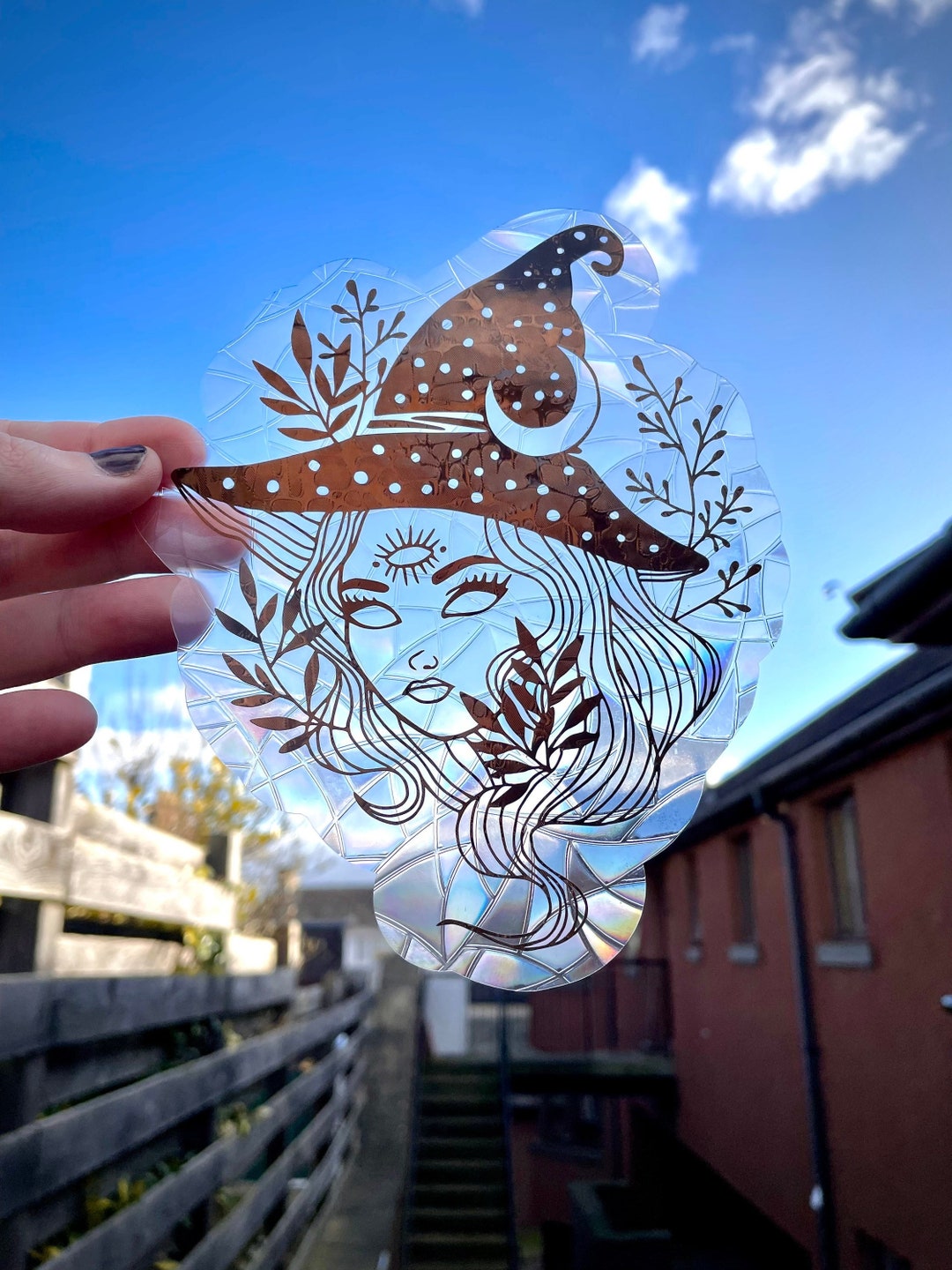 Witch Suncatcher Gothic Suncatcher Nerdy Window Cling Druid Gifts I Iridescent Sun Catcher I