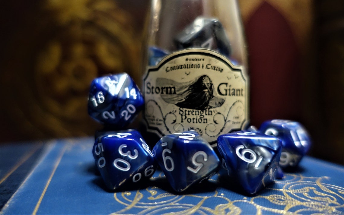 Storm Giant Strength DnD Potion bottle dice set Blue and | Etsy
