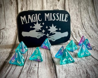 Magic Missile D4 Dice Set: Prismatic Bolt I TTRPG Dice with Tin