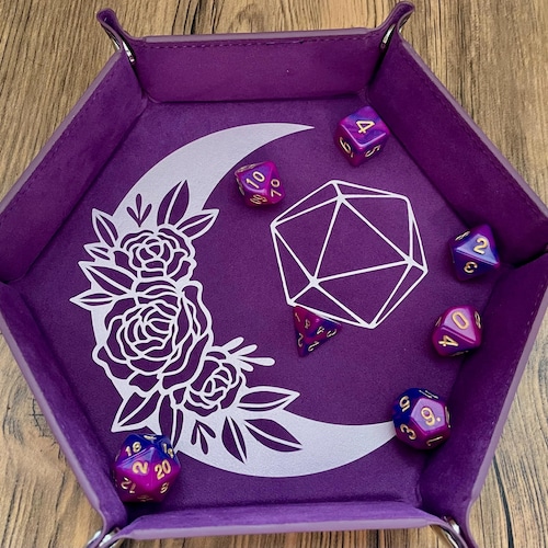 Plateau à dés Moon D20 : violet et or rose, plateau hexagonal pliable