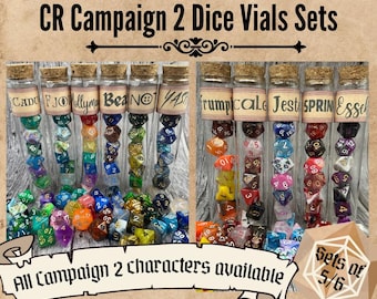 Sets of CR MN vials I Critical role gift I CR inspired dice I Glass vials I Set of five or six I Dice vial I See  listing for individuals