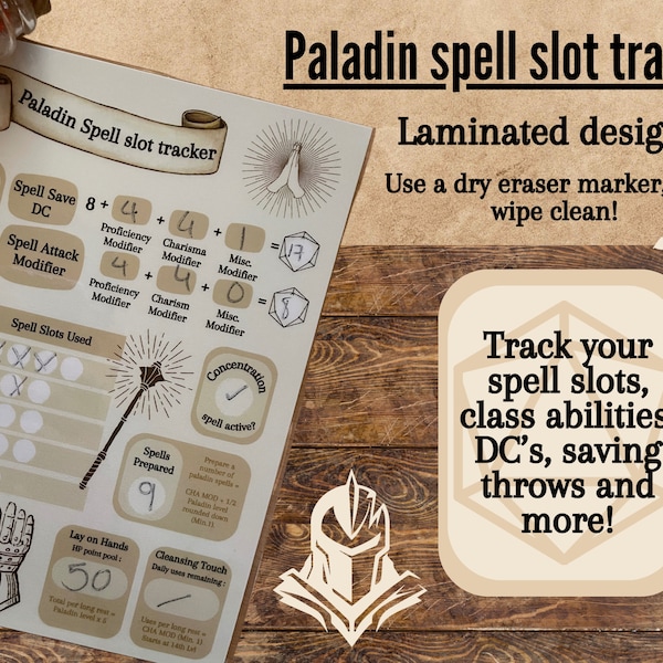 Paladin spell slot tracker I Dnd 5e tracker I Spell and ability tracker I Laminated spell tracker I Spell tracker I RPG notes