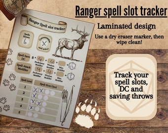 Ranger spell slot tracker I Dnd 5e tracker I Spell and ability tracker I Laminated spell tracker I Spell tracker I RPG notes I Ranger spells