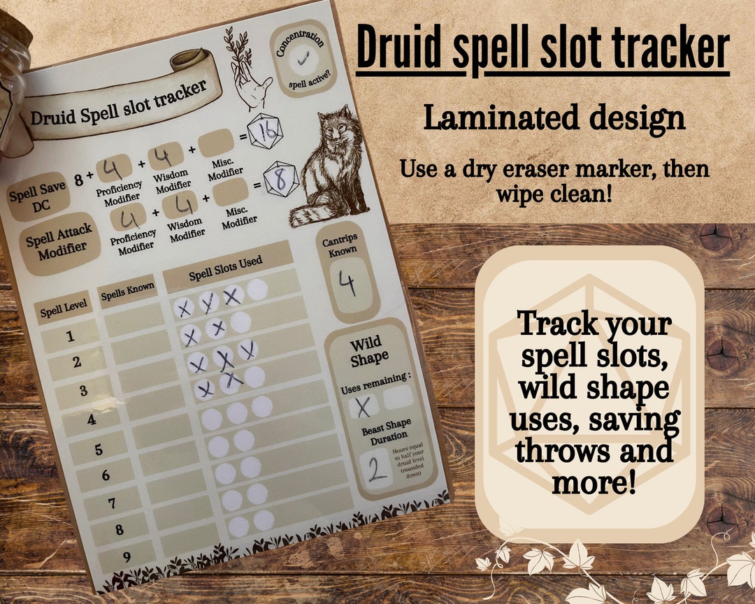 Druid Spell Slot Tracker I Dnd 5e Tracker I Spell and Ability Tracker I ...