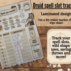Rastreador de slot de magia de druida I Rastreador Dnd 5e I Rastreador de magia e habilidade I Rastreador de magia laminado I Rastreador de magia I Notas de RPG I Magias de druida