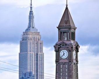 New York New Jersey Photograph, Color Photography, NYC Photo, Wall Art, Art Print, Cityscape, Empire State Building, Lackwanna, "Two Towers"