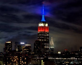 New York Photograph, Color Photography, NYC Photo, Wall Art, Art Print, Night Photo, Empire State Building, "Red, White & Blue Lights"