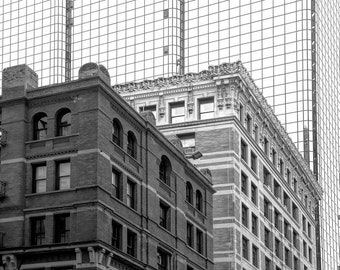 Boston Architecture Photograph, Black and White Photography, Office Art, Office Decor, Old and New City Buildings, "Boston Buildings #1"