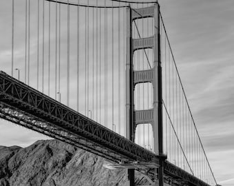Golden Gate Bridge Photograph, San Francisco California Wall Decor, Black And White Photography, CA Print, "Golden Gate Day #3" 0086