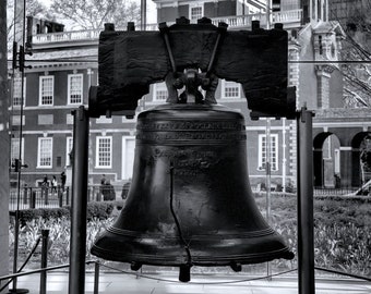 Liberty Bell & Independence Hall Photo, Historic Philadelphia Photograph, Black and White Photography, "Liberty And Independence" 0045
