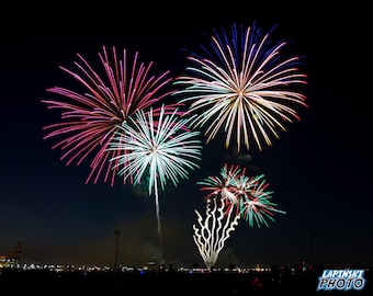 Fireworks Photograph, Color Photography, NJ, Independence Day, Wall Art, Kids Room Decor, Art Print, Night Photo, "Bayonne Fireworks #2"