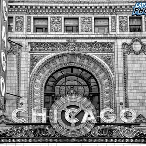 Chicago Theater Sign Photograph, Black and White Photography, City Landmark Art Print, Home Office Decor, &quot;Chicago Theater #1&quot;