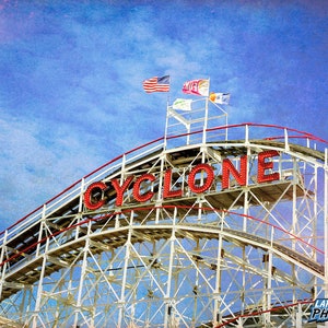 Coney Island Photograph, Roller Coaster Color Photography, Brooklyn New York Art Print, Matted or Unmatted Photo, &quot;Cyclone #1&quot;