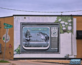 Deep Ellum Graffiti Photograph, Texas Color Photography, Street Art, Geek Wall Art, Art Print, Spray Paint, Urban Decor, "Robot vs Monster"