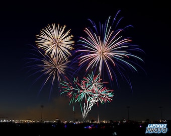 Fireworks Photograph, Color Photography, NJ Decor, Independence Day, Wall Art, Art Print, Night Photo, "Bayonne Fireworks #1"