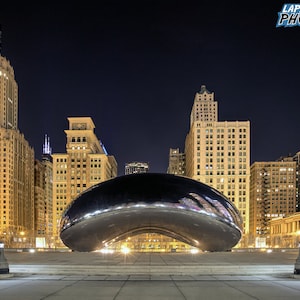 Chicago Millennium Park Photograph, Color Photography, Bean Wall Art Print, Cityscape Photo, Night, Home Decor, &quot;Cloud Gate Night #1&quot; 0062