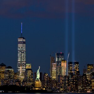 New York Tribute In Light Photograph, Color Photography, NYC Cityscape Photo, Art Print, Statue Of Liberty, WTC, &quot;Liberty And Light&quot;