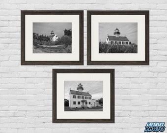 East Point Lighthouse Set of 3 Black and White Photos, New Jersey Photography, NJ Prints, Wall Art, Nautical Art, Jersey Shore Decor