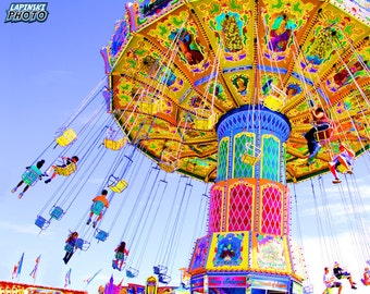 Swing Ride Photograph, Color Photography, Carnival Ride Photo, Wall Art, Art Print, Colorful, Child's Room Decor, Baby's Room, "Swing Ride"