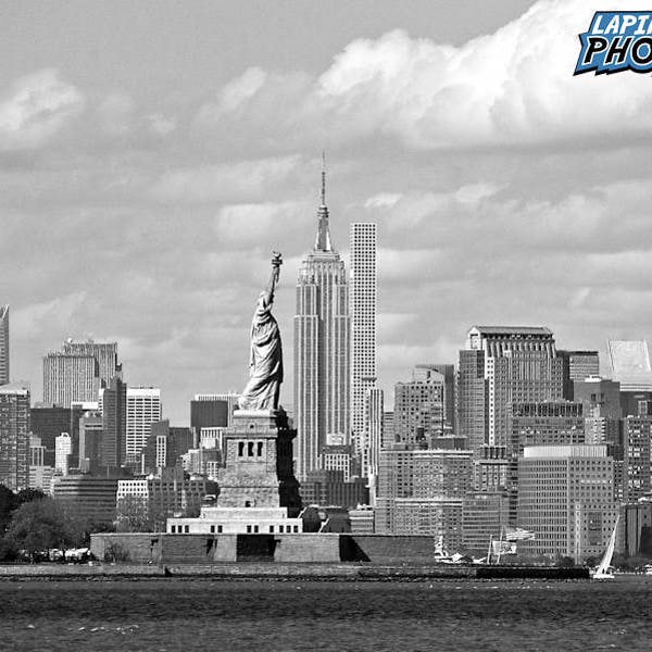 New York City Skyline Photograph, NYC, Black & White Photography, Empire State Building, Statue Of Liberty, "View From New Jersey"