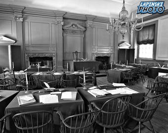 Independence Hall Philadelphia Photograph, Black and White Photography, PA Photo, Historical Art Print, Old Buildings, "The Assembly Room"