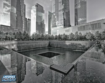 WTC Memorial Photograph, Black and White Photography, NYC Photo, Wall Art, Art Print, New York , Reflecting Pool, "Quiet Reflection"