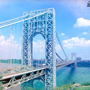 George Washington Bridge Photograph, Color Photography, NY NJ Photo, Wall Art Print, Palisades, Bridge Decor, Vintage Finish, &quot;GW Bridge #1&quot;