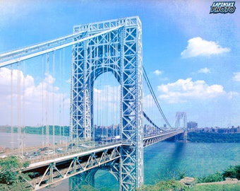 George Washington Bridge Photograph, Color Photography, NY NJ Photo, Wall Art Print, Palisades, Bridge Decor, Vintage Finish, "GW Bridge #1"
