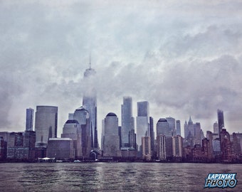 New York City Skyline Photograph, Color Photography, NYC Photo, Wall Art, Art Print, Clouds, Snow Day, Cityscape,  "Stormy Skyline"