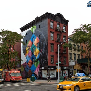 Street Art Photograph, New York City Color Photography, Wall Art, Music Mural, Art Print, Colorful Urban Art, Grunge Decor, &quot;Two Faces&quot;