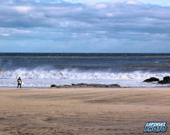 Beach Photograph, Color Photography, Surfer, NJ Photo, Wall Art, Art Print, Jersey Shore, Water, Beach House Decor, "Winter Waves"