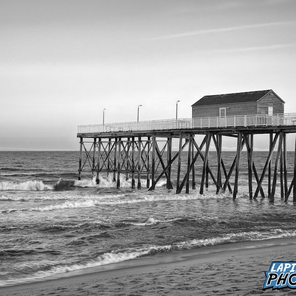 Belmar New Jersey Shore Photograph, NJ Landscape Black and White Photography, Beach Wall Art Print, Matted or Unmatted, "Belmar Pier #1"