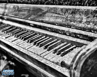 Dusty Piano Keys Photograph, Black and White Photography, Wall Art
