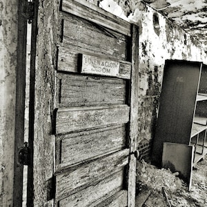 Abandoned Building Photograph, Black and White Photography, Wall Art, Art Print, Grunge, Rustic, Pealing Paint, Debris, &quot;The Linen Room&quot;