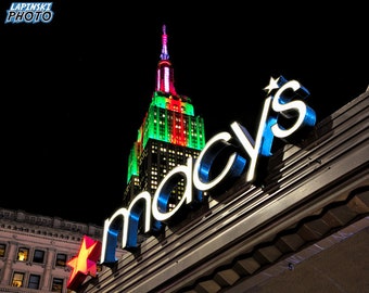 New York City Photograph, Color Photography, NYC Wall Art, Architecture, Christmas, Office Decor, Empire State Building, "Shopping In NYC"