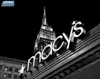 New York City Photograph, Black and White Photography, NYC Wall Art, Architecture, Office Decor, Empire State Building, "Shopping In NYC"