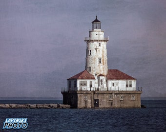 Chicago Lighthouse Photograph, Color Photography, Wall Art Photo, Nautical Decor, Beach House Art Print, "Chicago Harbor Light #1"
