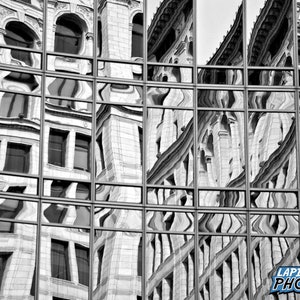 Building Reflection Photograph, Black and White Photography, New York Photo, Wall Art Print, Manhattan, NYC Decor, &quot;Reflections of NYC #3&quot;