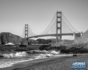 Golden Gate Bridge Photograph, San Francisco California Wall Decor, Black And White Photography, CA Print, "Golden Gate Day #1" 0064