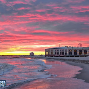 New Jersey Shore Photograph, NJ Landscape Color Photography, Surf Wall Art Print, Matted or Unmatted, Music Pier &quot;Ocean City Sunset #2&quot;
