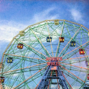 Coney Island Photograph, Amusement Park Color Photography, Brooklyn New York Art Print, Matted or Unmatted Photo, &quot;Wonder Wheel #1&quot;