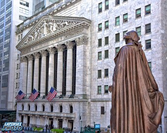 NY Stock Exchange Photograph, New York City Color Photography, NYC Office Decor, Manhattan Architecture, "Washington and the Exchange"