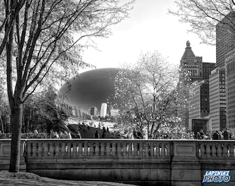 Fotografía de Chicago, Foto de Cloud Gate, Fotografía en blanco y negro, Arte de pared, Impresión de arte de frijoles, Decoración de hoteles en casa, "Millennium Park #1"