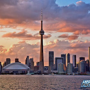 Toronto Skyline Sunset Photograph, Color Photography, Canada Photo, Wall Art, Art Print, CN Tower, Clouds, &quot;Toronto Sunset&quot;