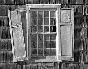 Old Window Photograph, Black and White Photography, New Jersey Photo, Grunge Decor Print, Rustic Farmhouse, Peeling Paint, "Window #2"