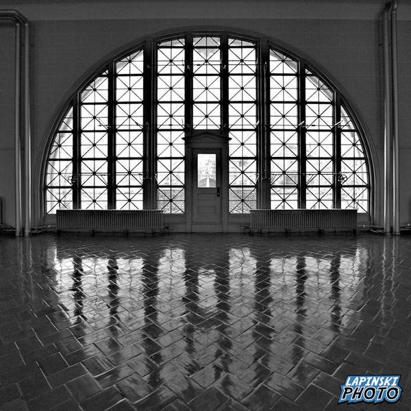 Ellis Island Photograph, Window Reflection, Black and White Photography, Historical Art Print, History, Old Building, "Window To The Past"