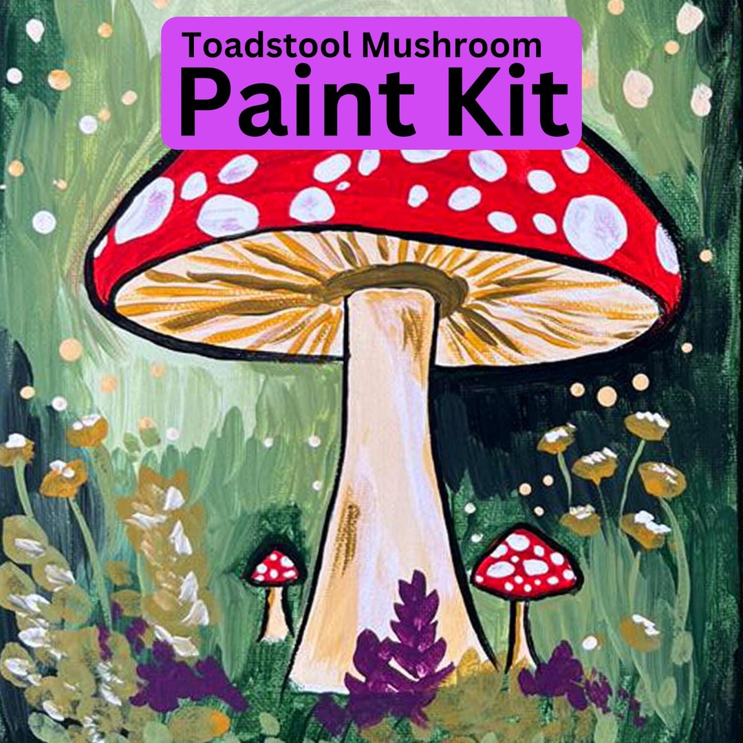 Paint Kit Pretraced 8x8 Canvas Panel Toadstool Mushroom Paint Night