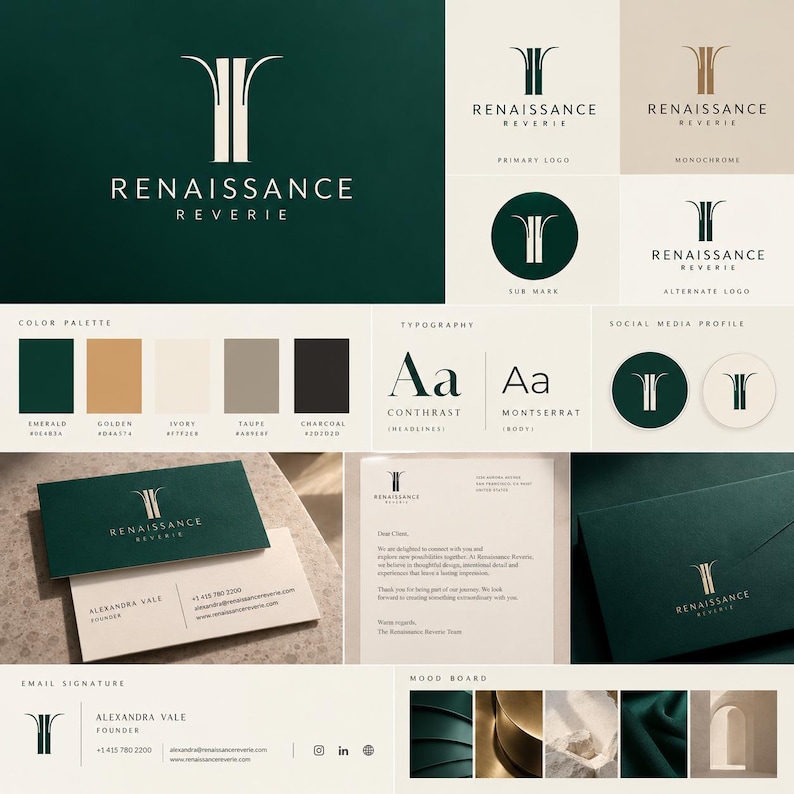 Full Brand Identity including business card, letter head, design agency, brand kit, color palette, luxury logo, minimal logo